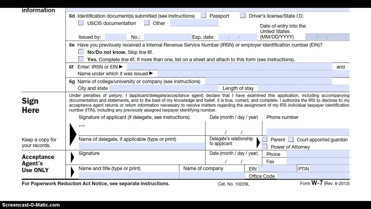 Irs Itin Form W 7 Instructions