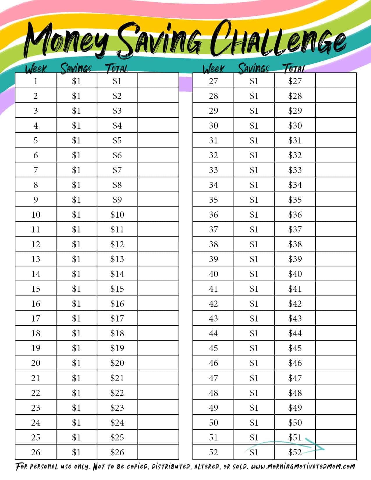 Money Saving Challenge For Kids With Printable Morning Motivated 