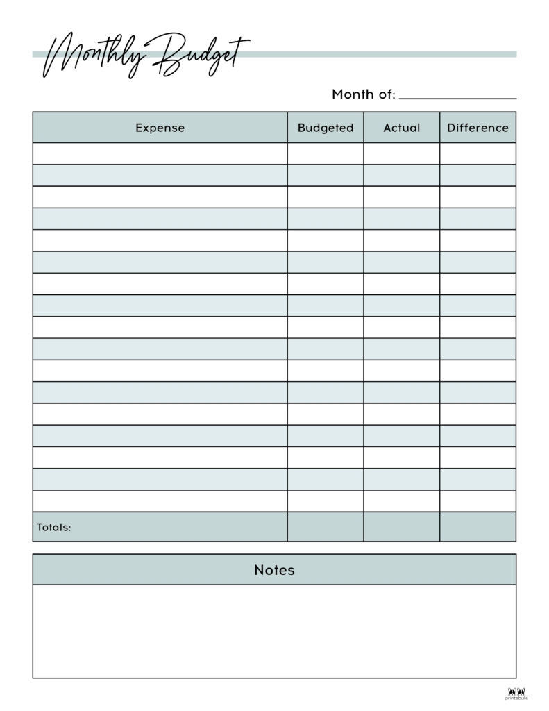 Printable Monthly Bills Template
