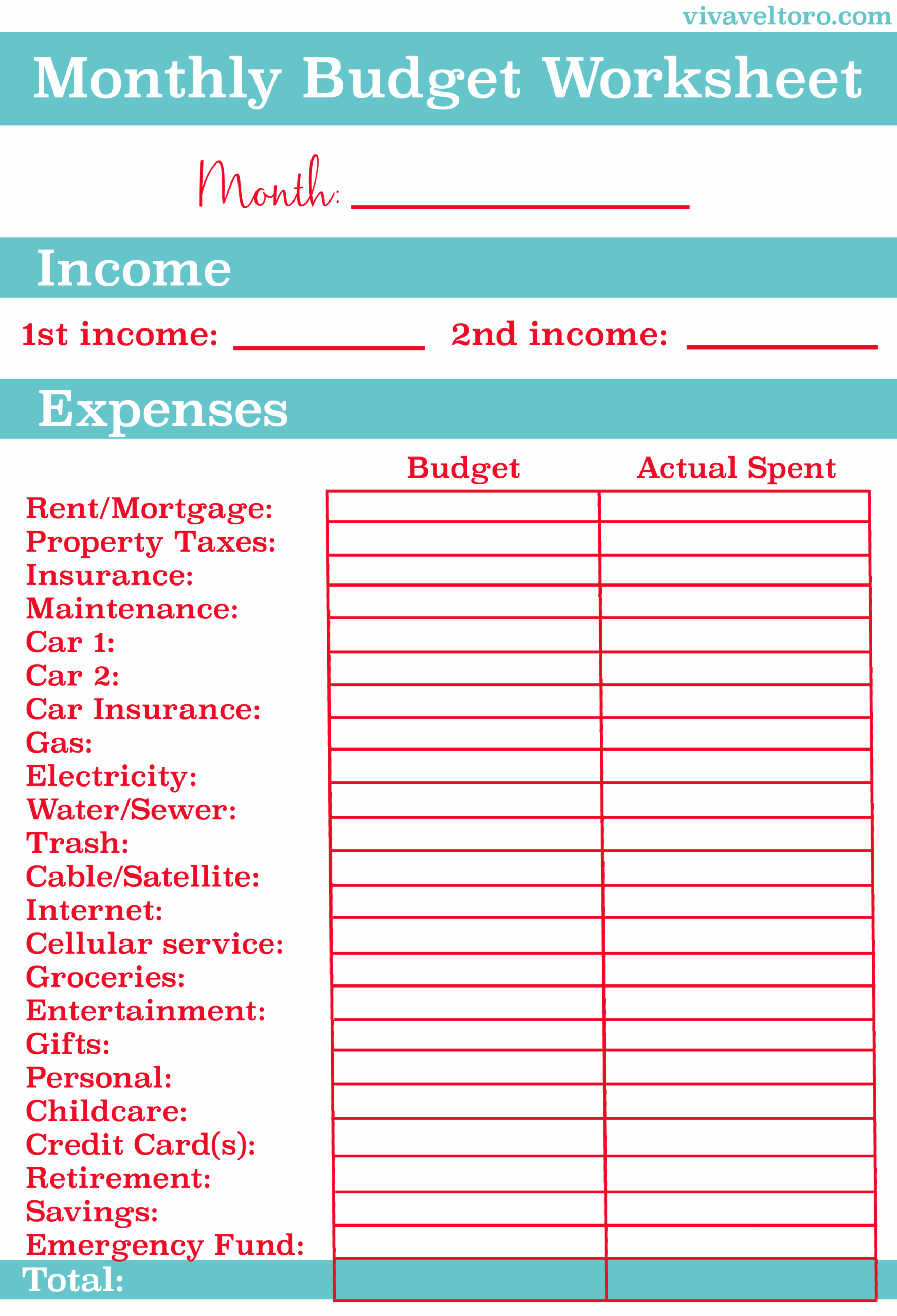 Monthly Budget Worksheet Free Printable Worksheets Library