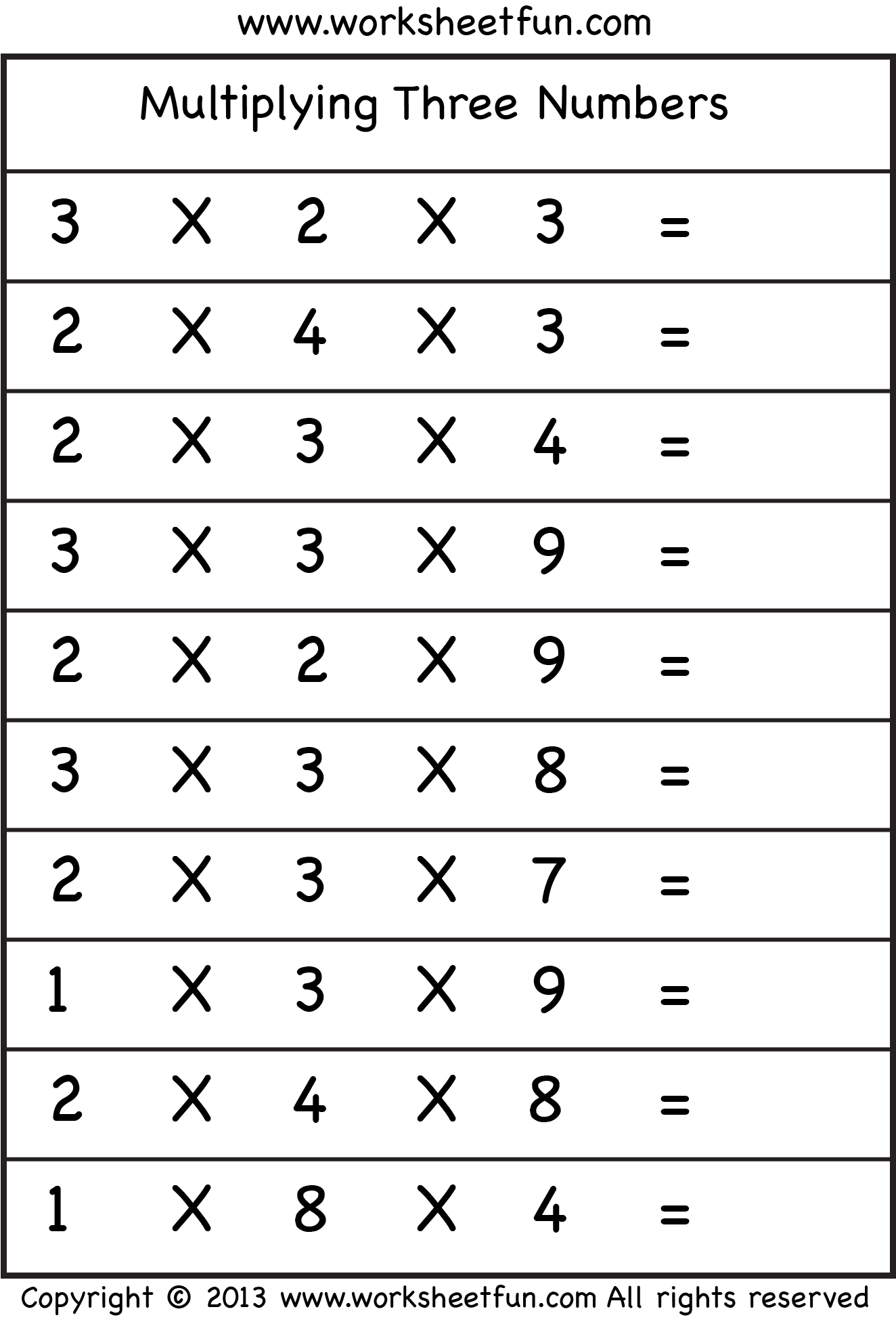 Printable Multiplication Worksheets 3s