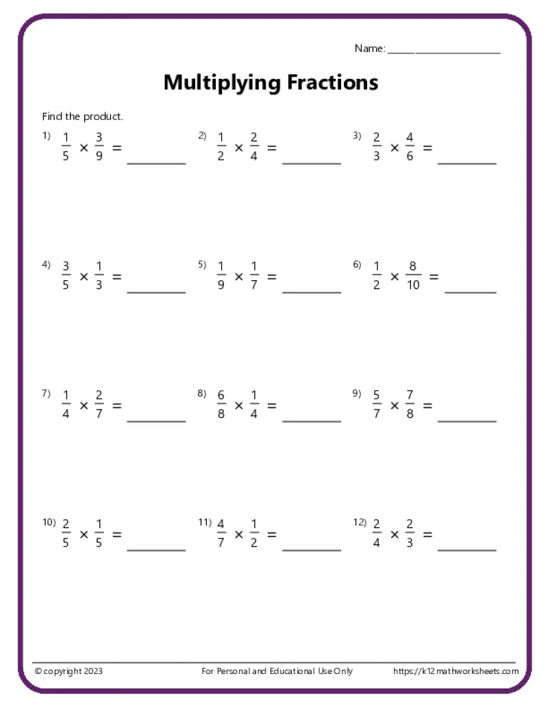 5th Grade Math Worksheets Printable Fractions