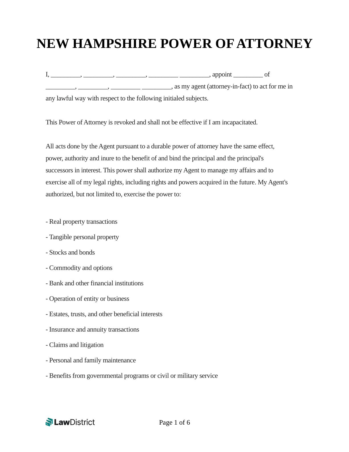 Durable Power Of Attorney Forms Printable Nh