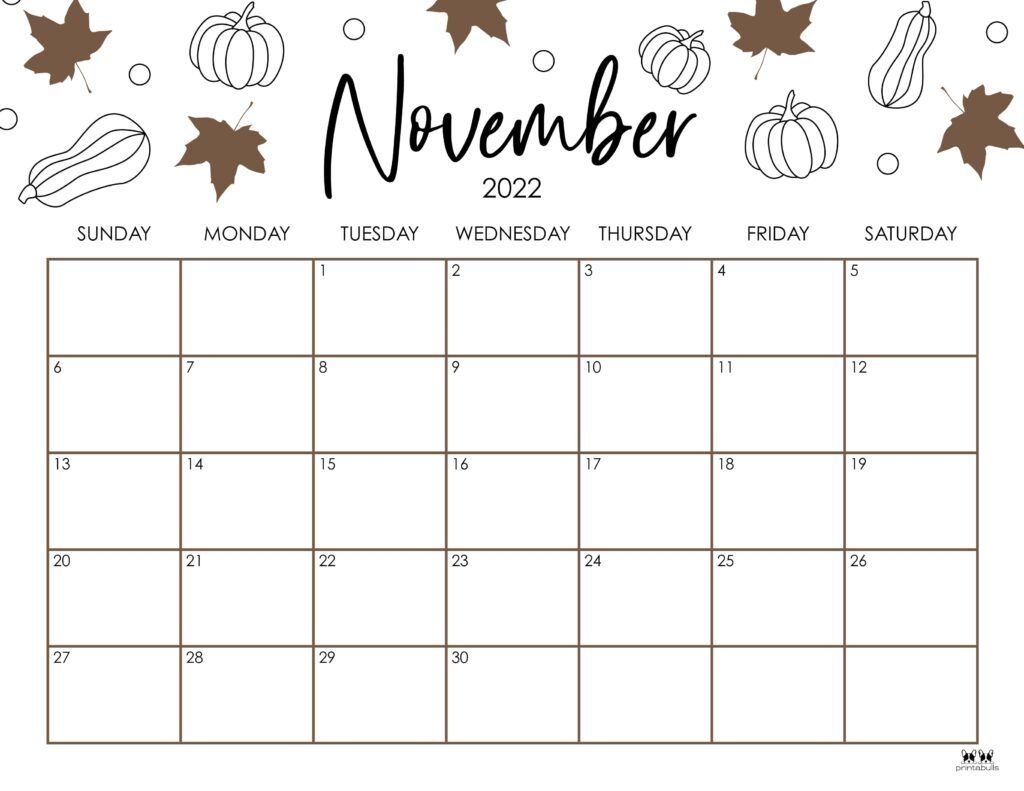 November 2022 Calendars 50 FREE Printables Printabulls