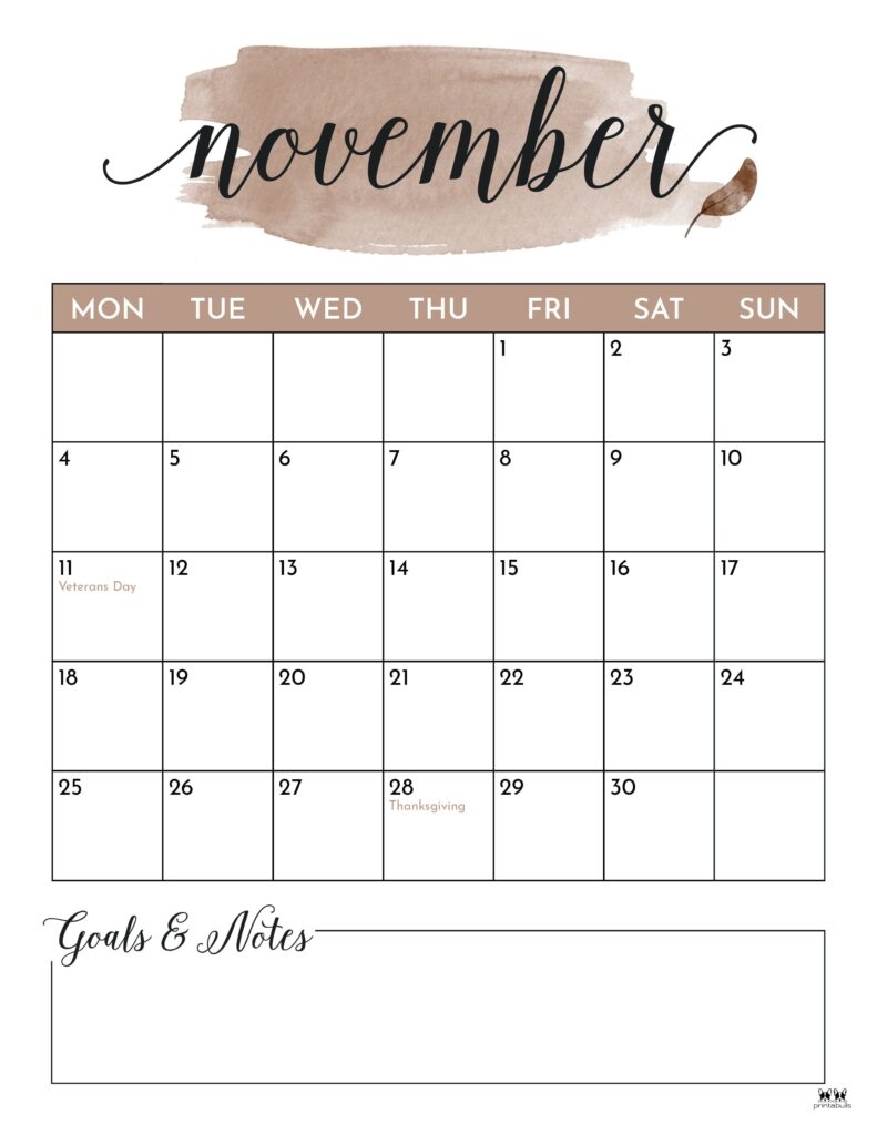 Cute November Calendar Printable