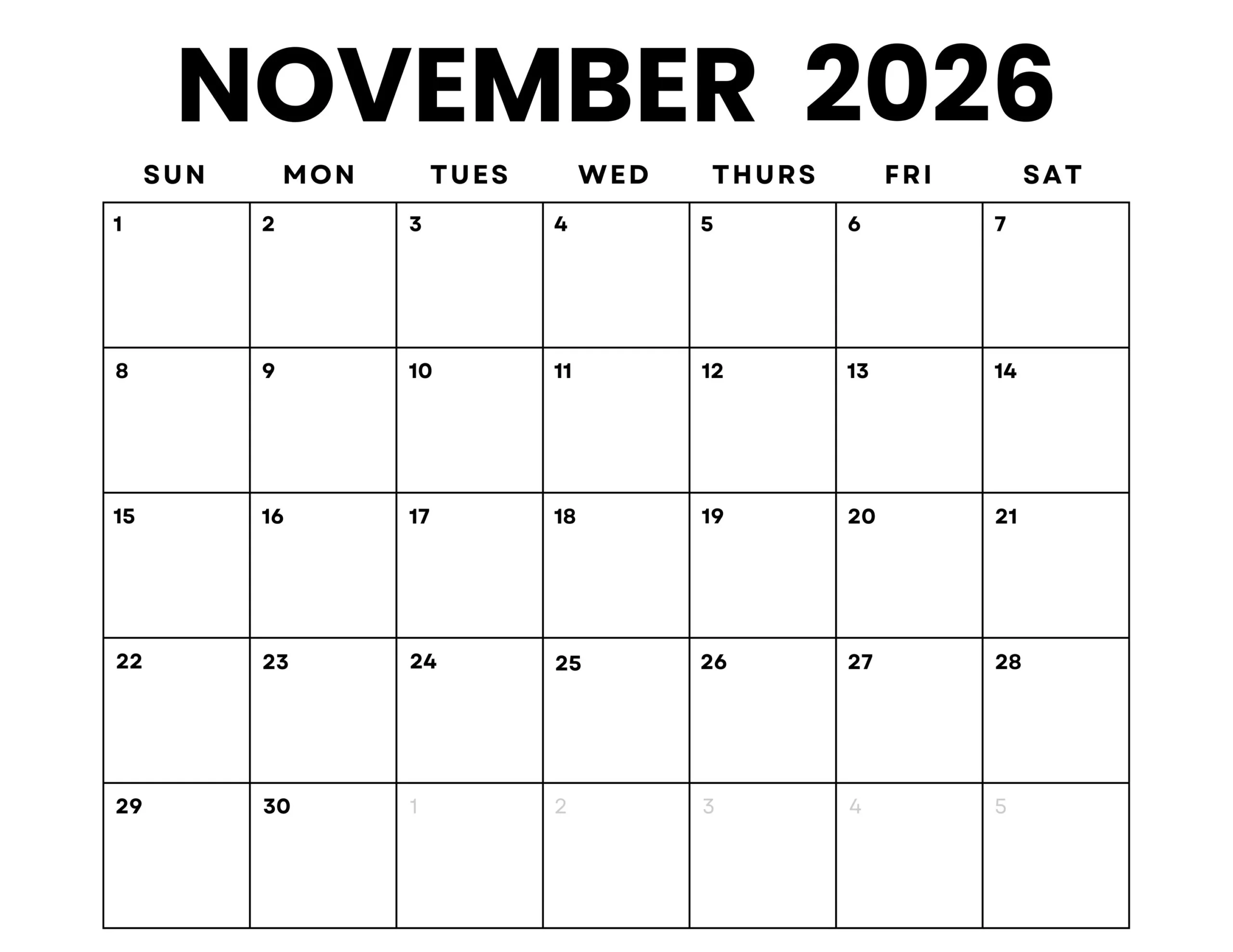 November 2026 Printable Tracable Calendar Free