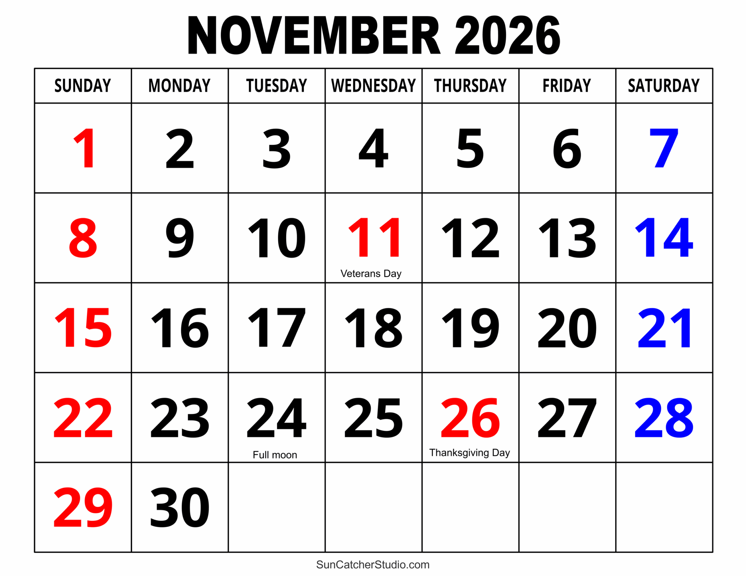Printable Appointment Calendar November 2026