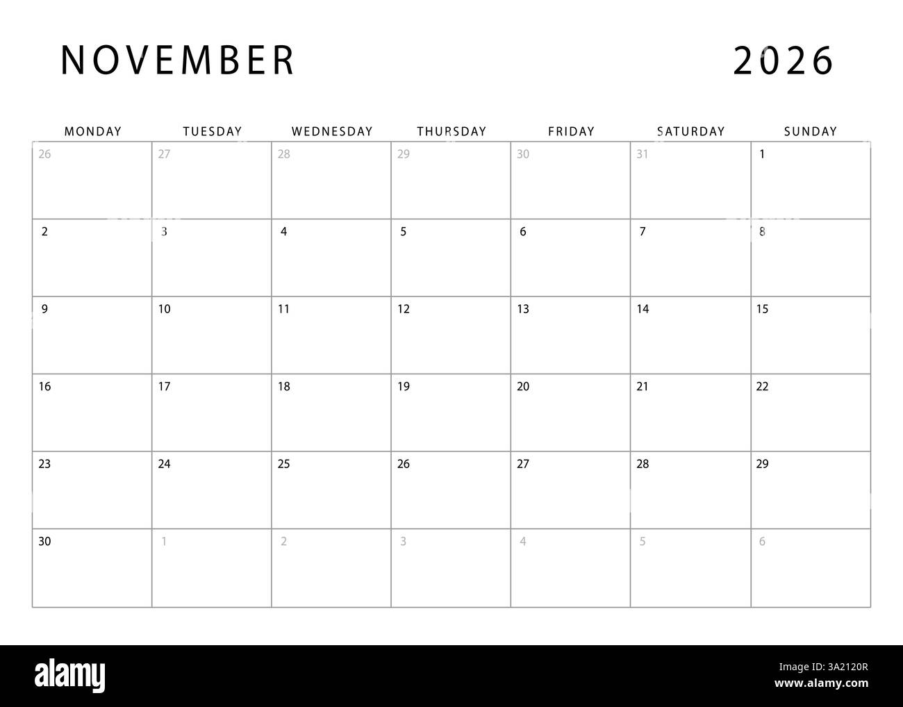 November Calendar 2026 Printable Monday Start