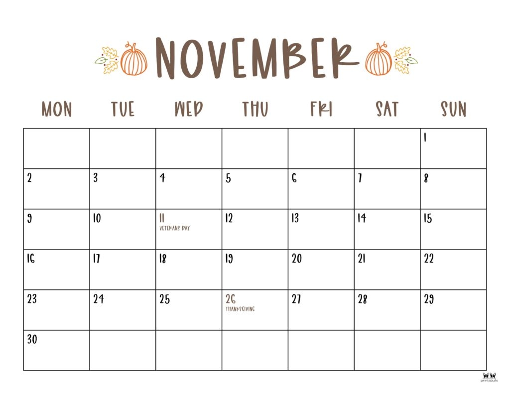 Kid Calendar November Printable 2026
