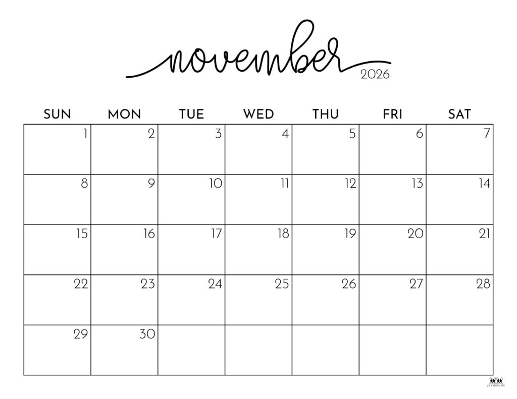 Calendar 2026 Printable Template November