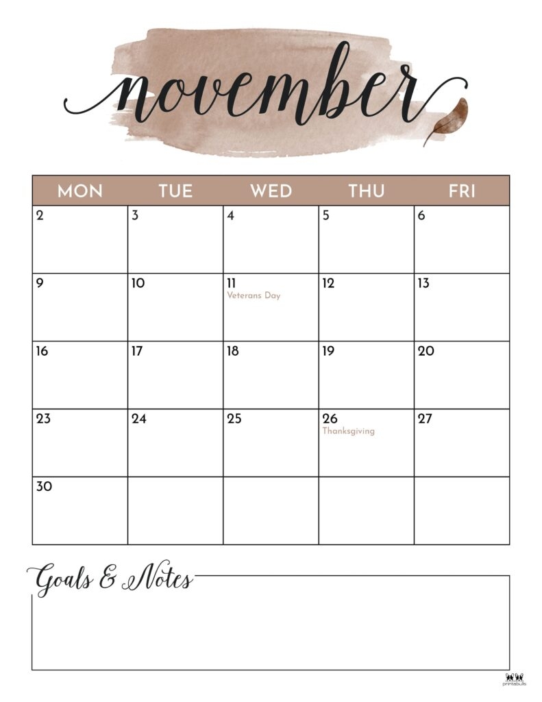 Printable Cute November 2026 Calendar