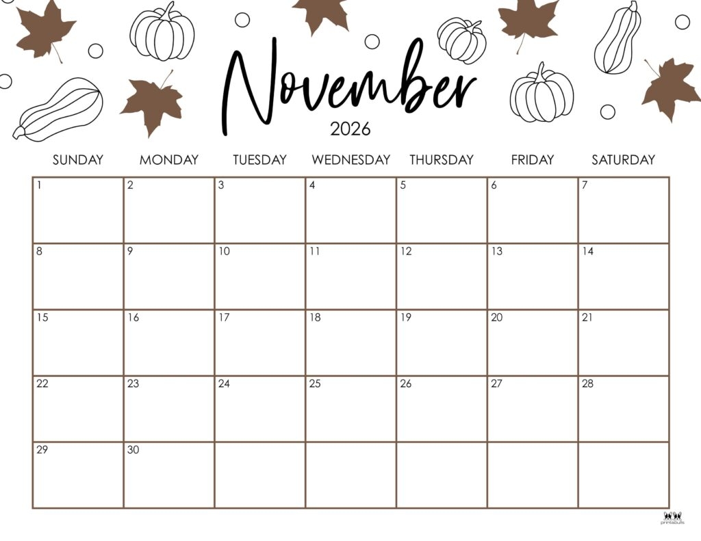 2026 November Calendar Printable Word