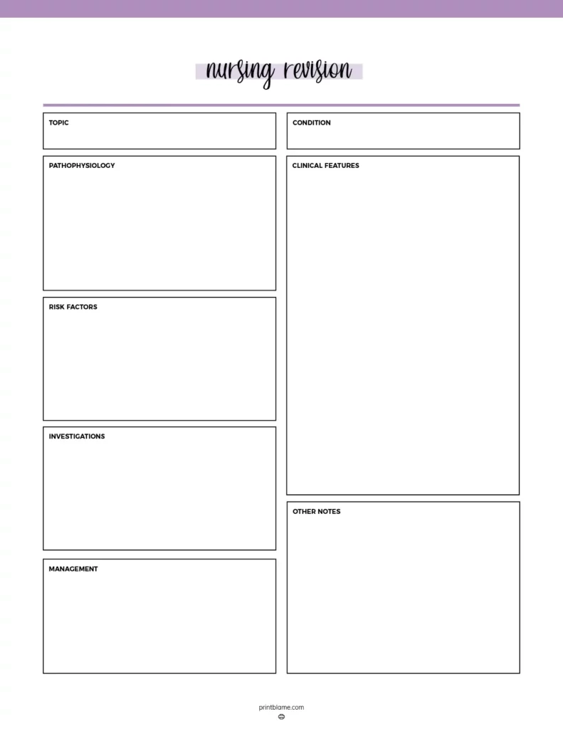 Free Printable Nursing Study Template