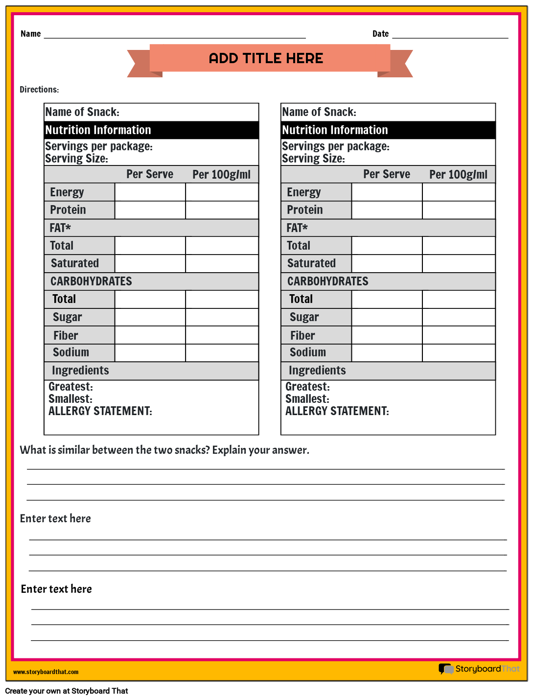 Nutrition Label Worksheets Free Printable