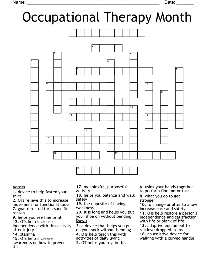 Occupational Therapy Month Crossword WordMint