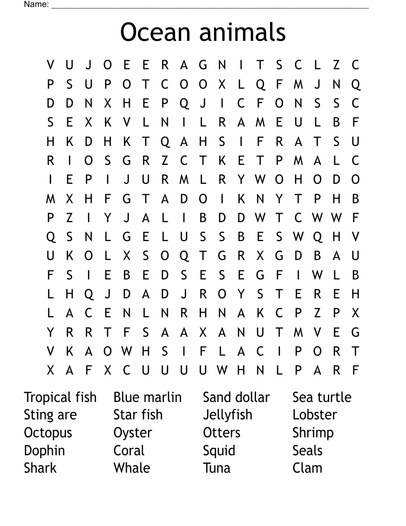 Under The Sea Word Search Printable