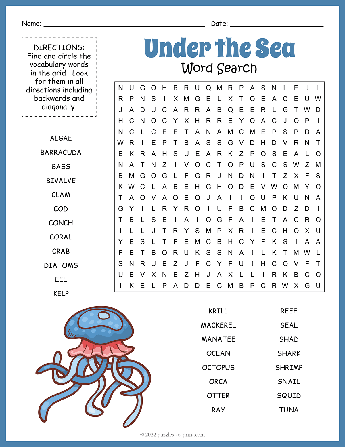 Printable Crossword Puzzles Sea Terms