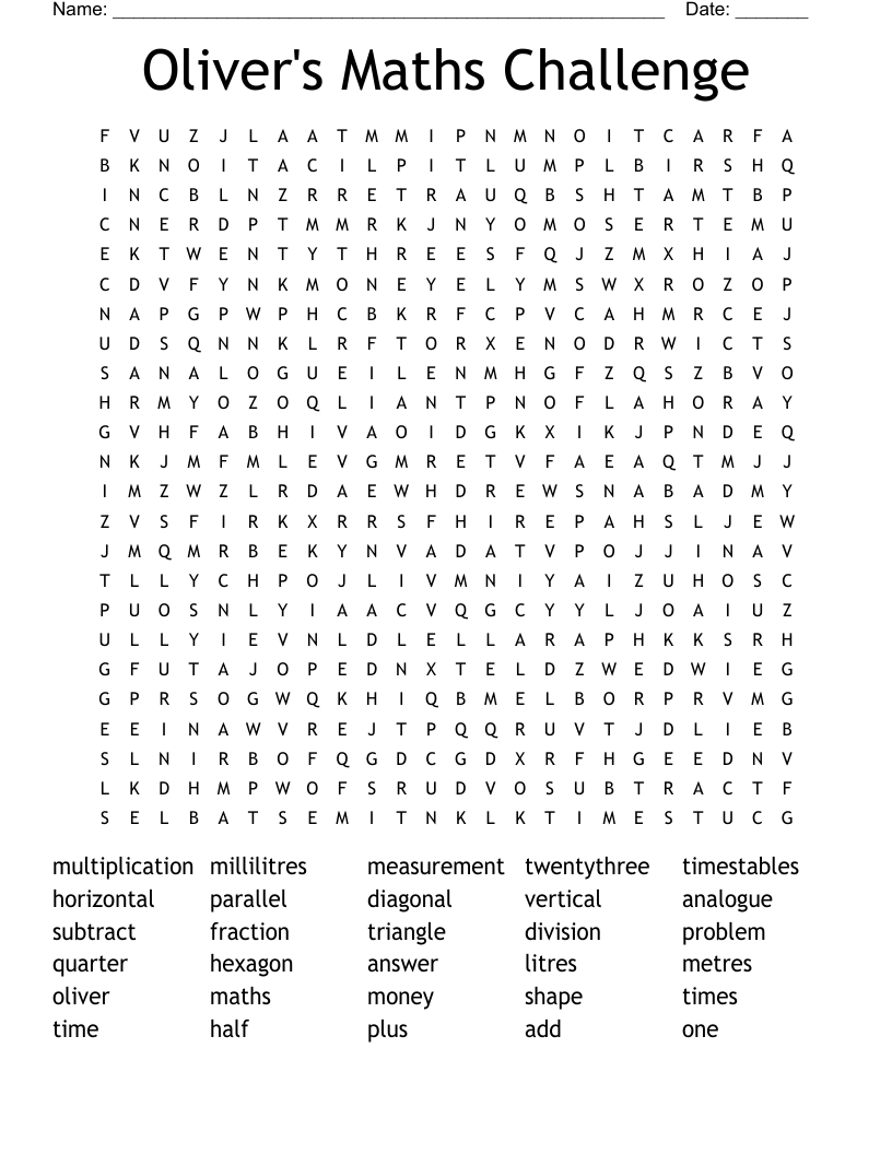 Printable Math Word Search Puzzles
