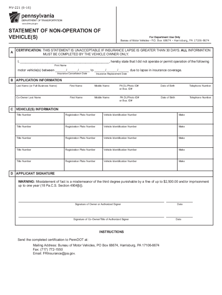 Printable Form Mv-221