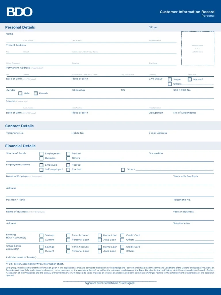 Personal Details Customer Information Record PDF Credit Card 