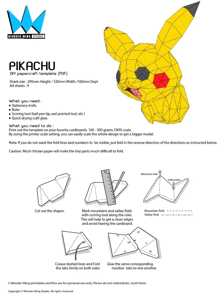 Pikachu DIY Papercraft Template PDF PDF