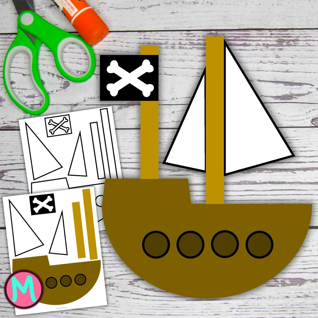 Pirate Ship Craft Template Cut And Glue Paper Project PDF Etsy