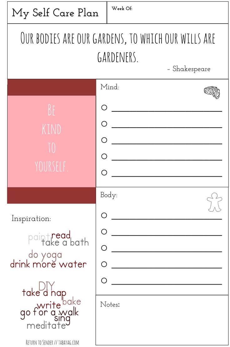 plan it health section part i self care with free printable