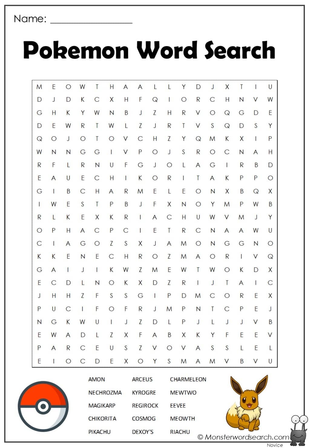 Pokemon Word Search For Kids Printable
