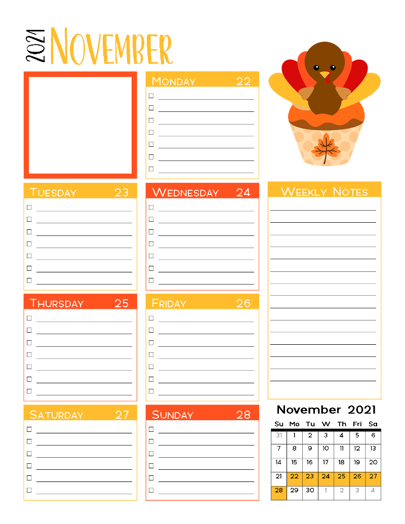 November Weekly Calendar Printable