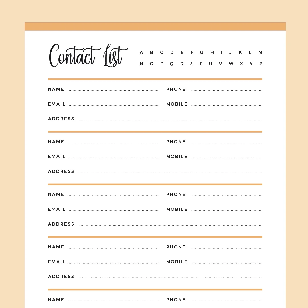 Printable Address Book US Letter And A4 Size PDF Instant 