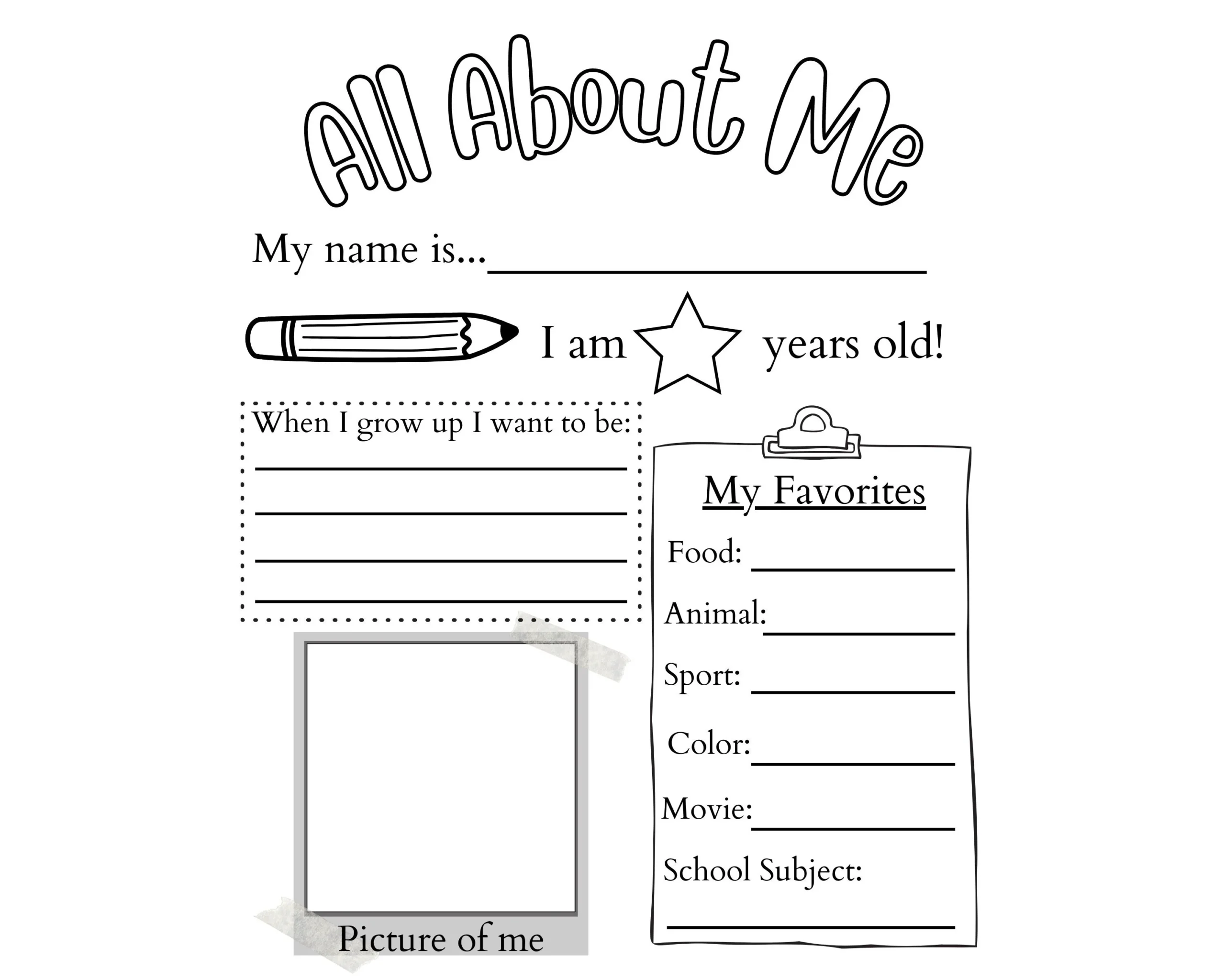 All About Me Worksheet Printable