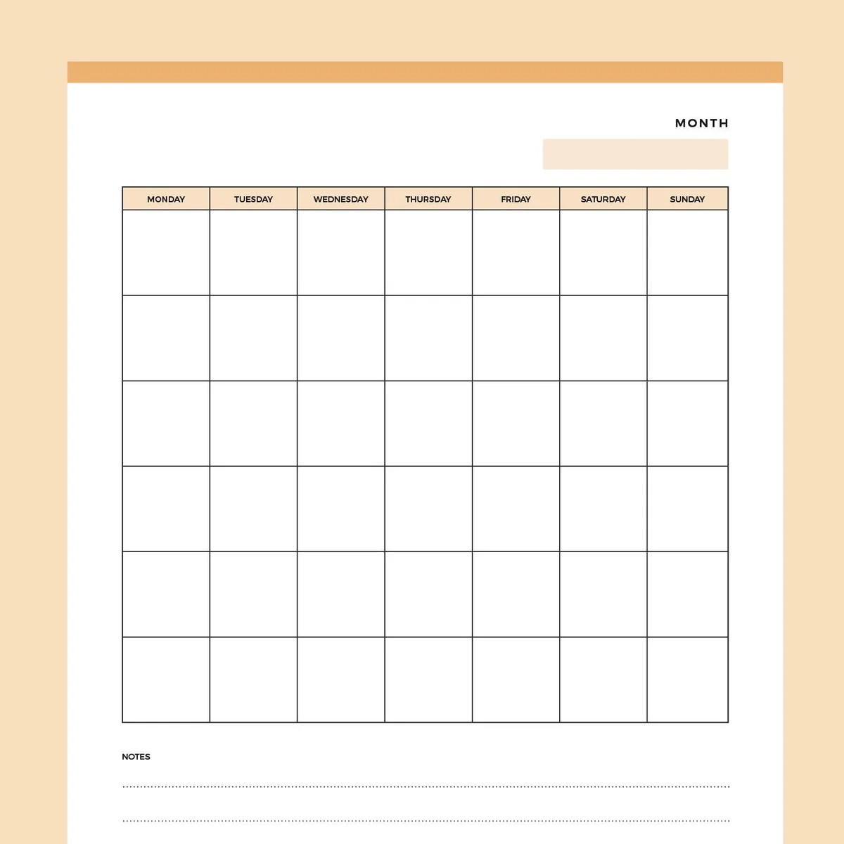 Printable Blank Monday Calendar