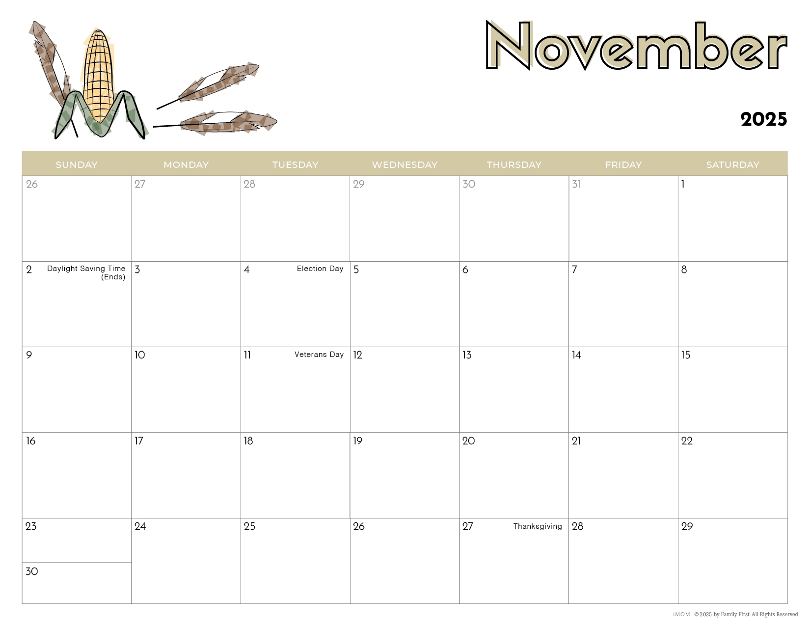 Printable November Calendar For A Child