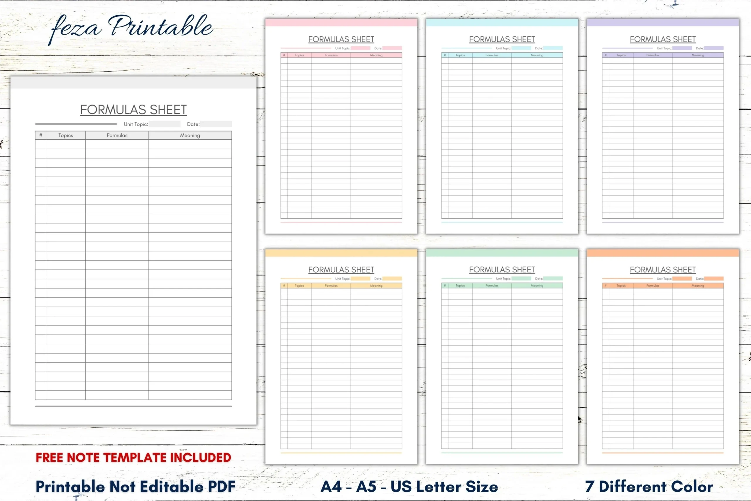 Printable Formulas Sheet Template Formula Notes Pages Formulas 