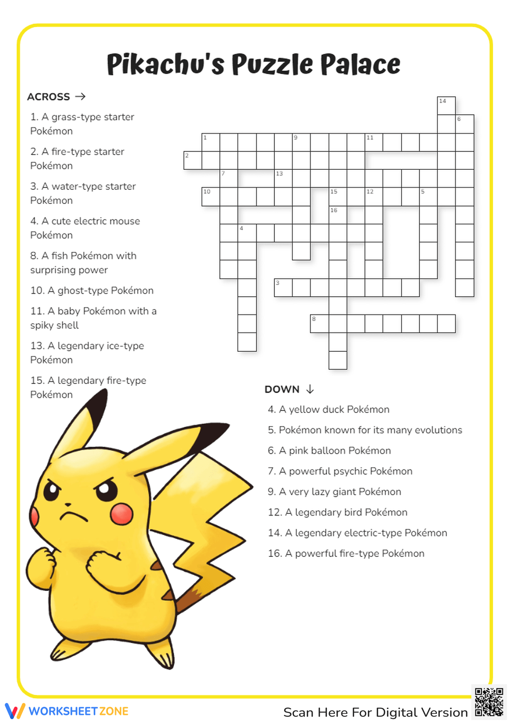 Pokemon Crossword Puzzle Printable