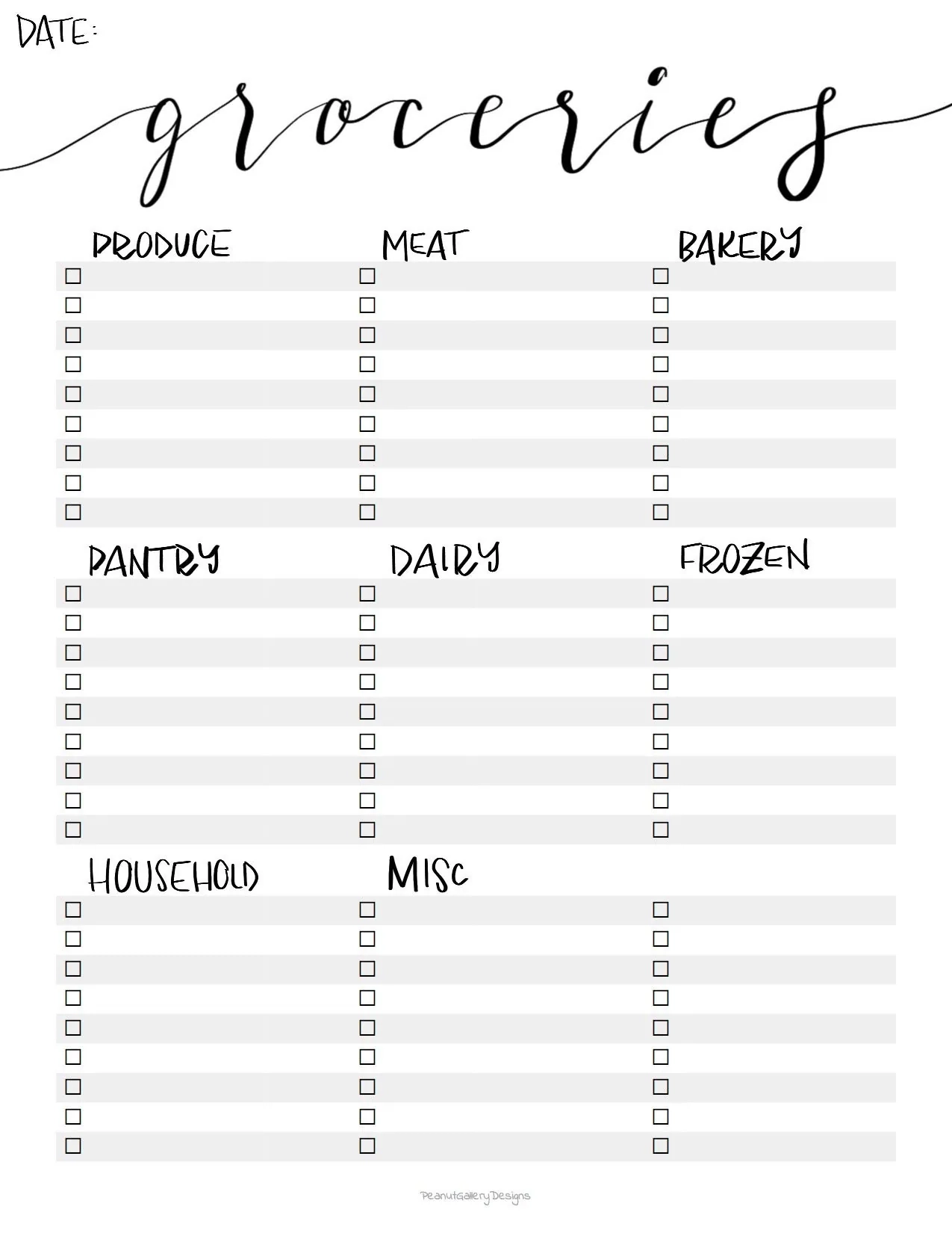 Shopping List Template Printable