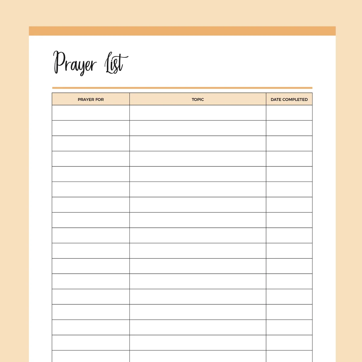 Printable Important Prayer List Instant Download PDF Plan 