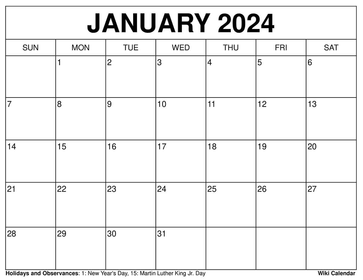 Free Blank Printable January Calendars