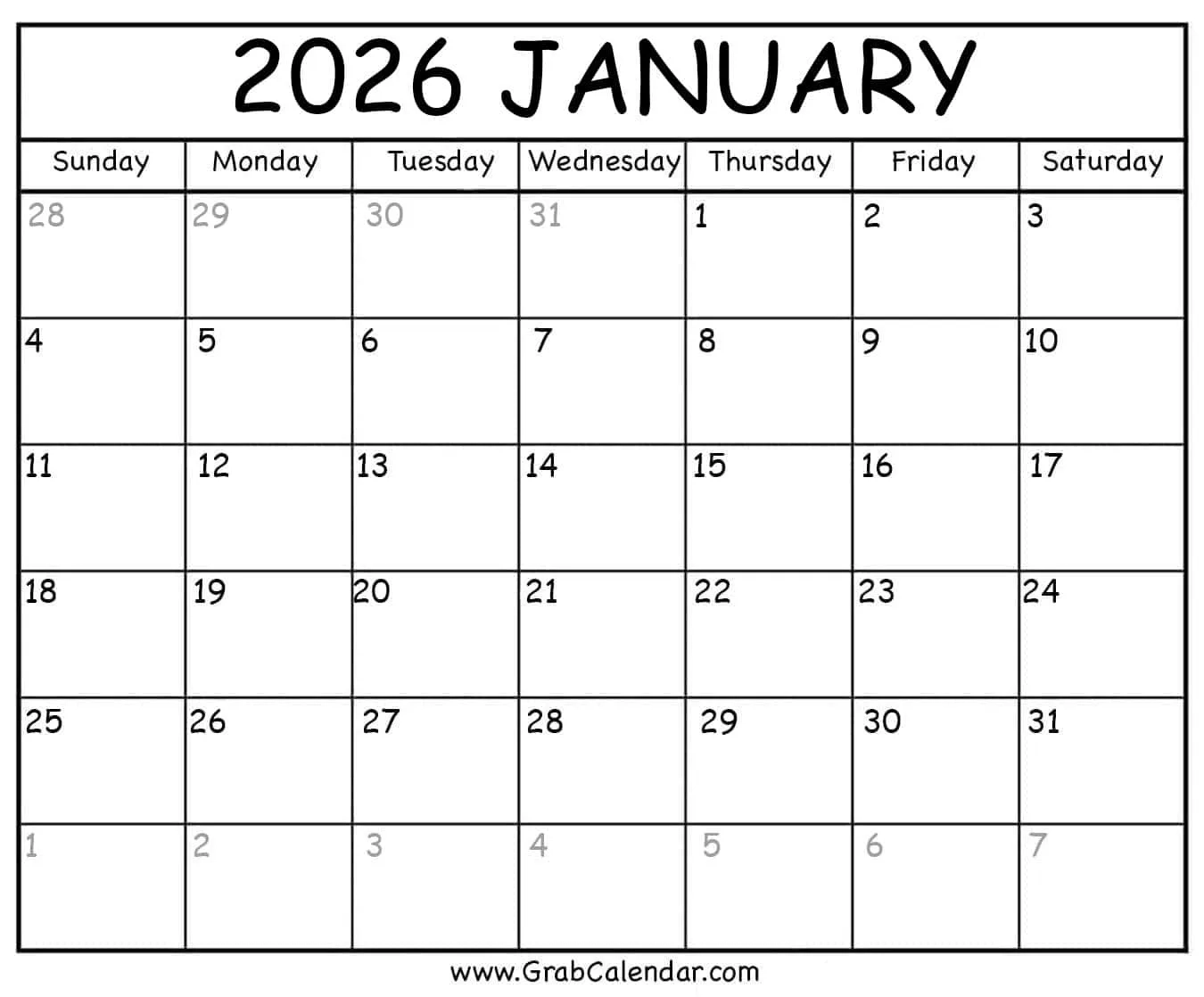 Printable Blank Calendars Pdf 2026