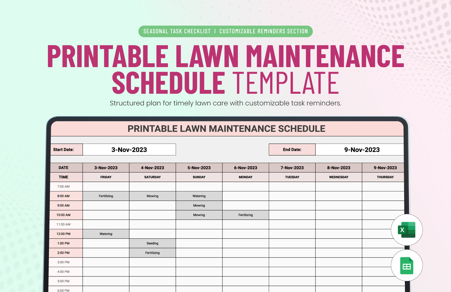 Printable Lawn Maintenance Schedule Template In Excel Google 