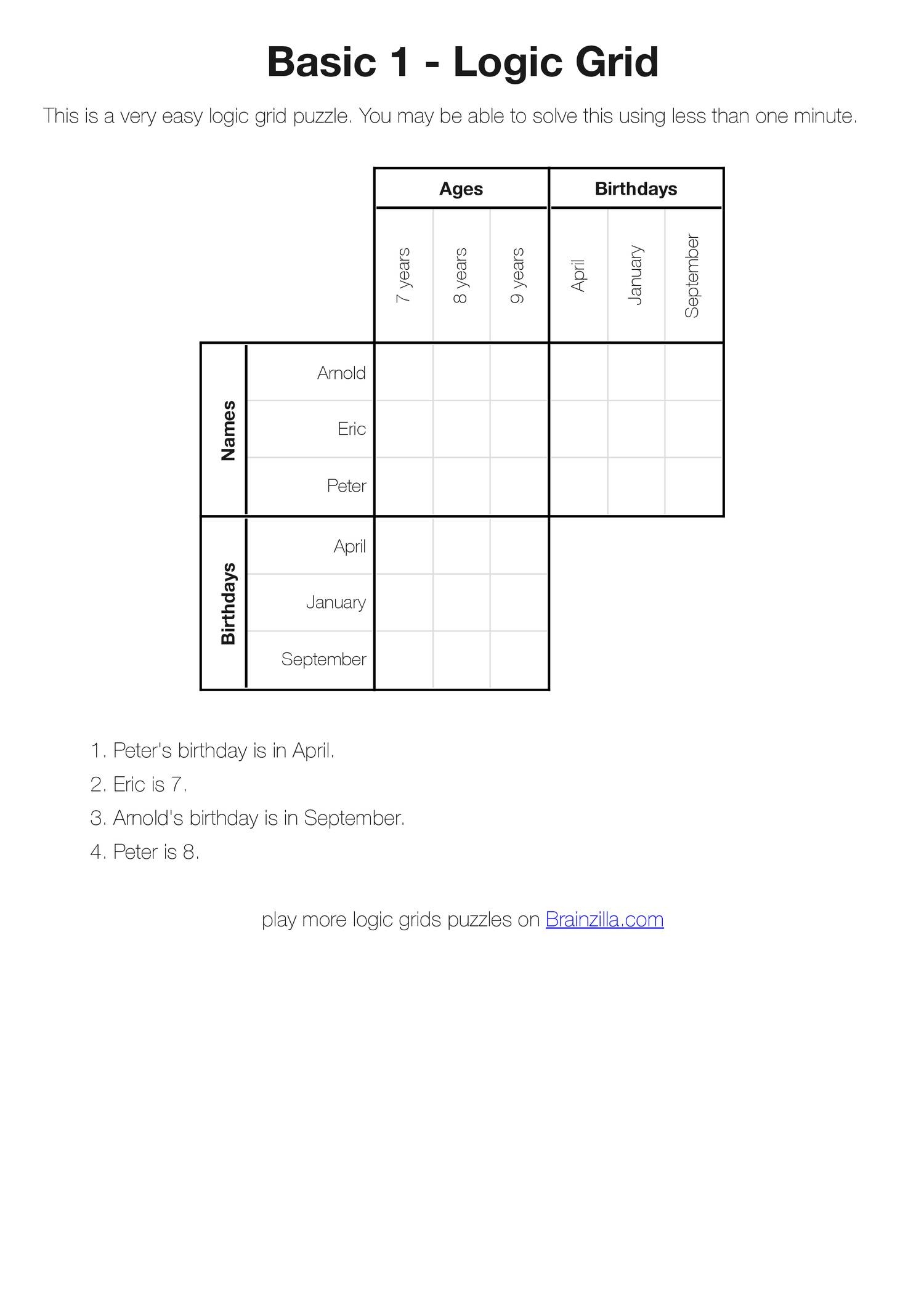 Logic Grid Puzzles Printable Pdf