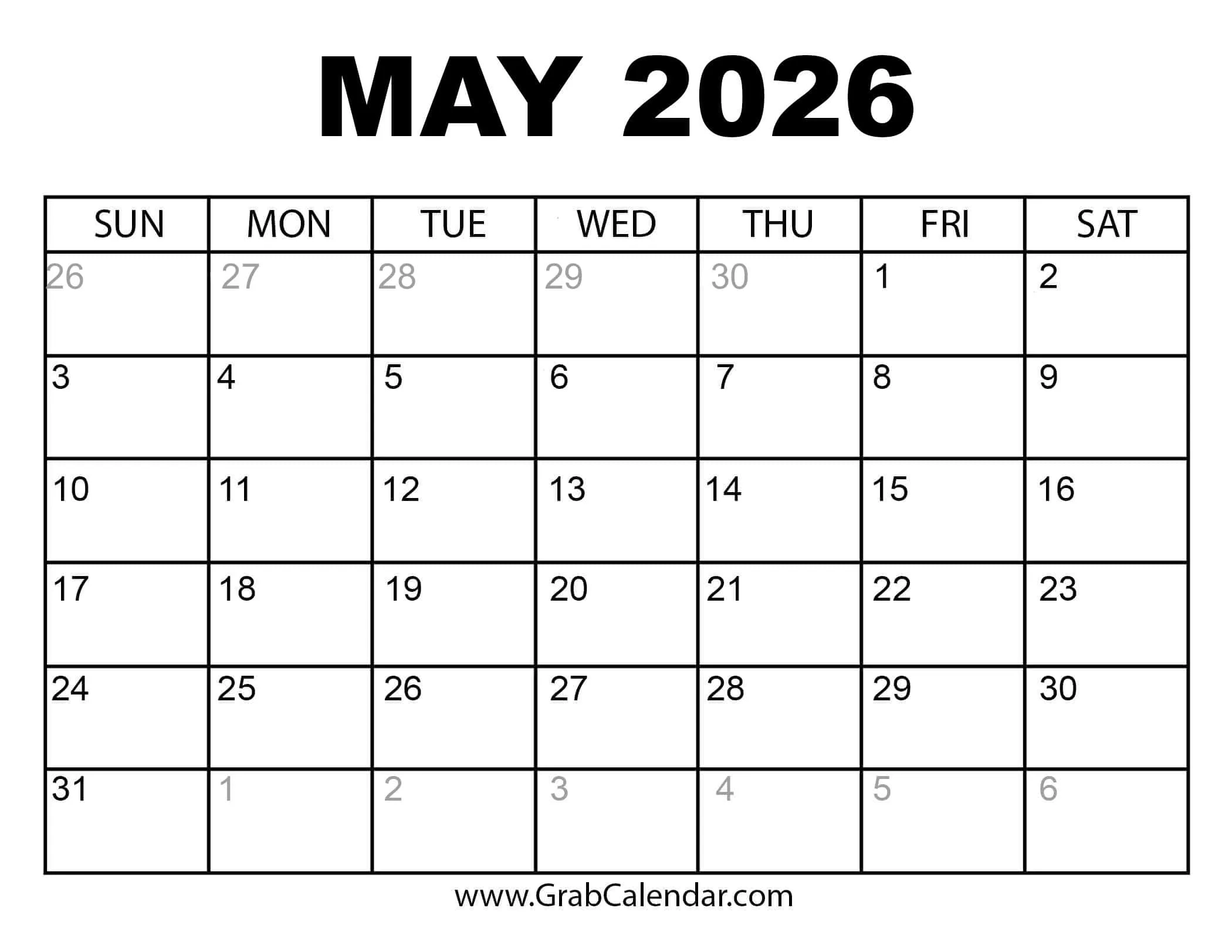 May 2026 Calendar With Holidays