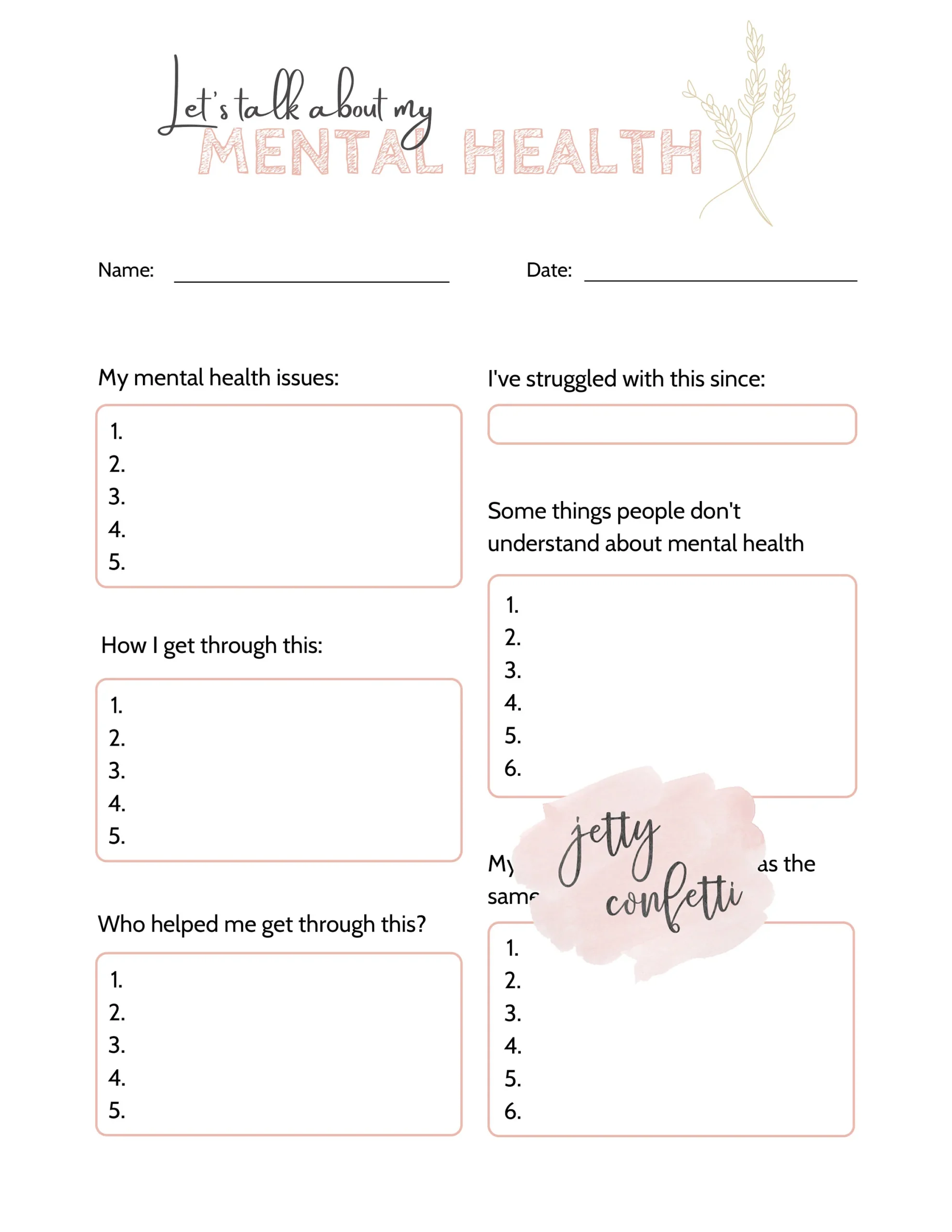 Mental Health Worksheets Printable