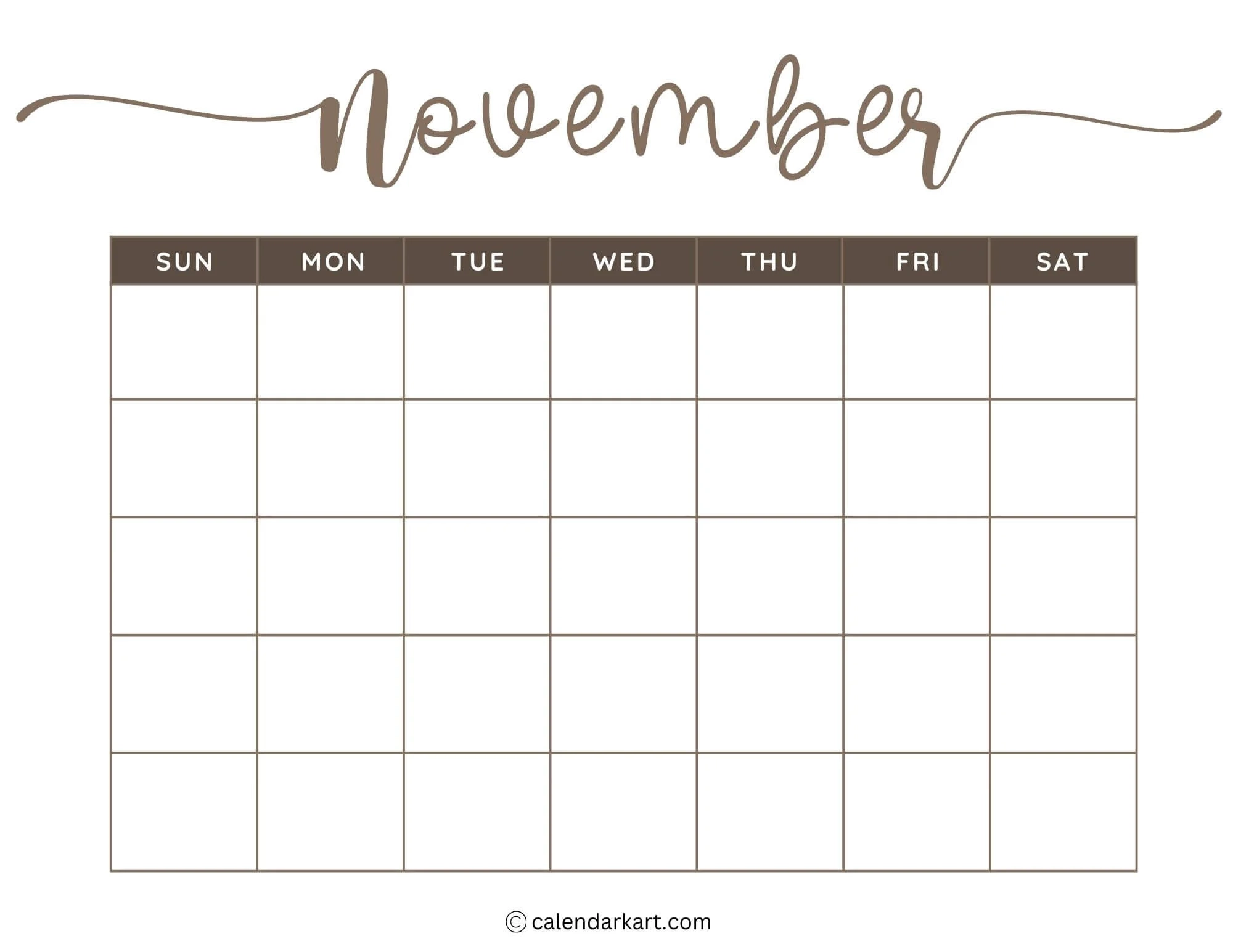 Printable Medium Size Blank Calendar