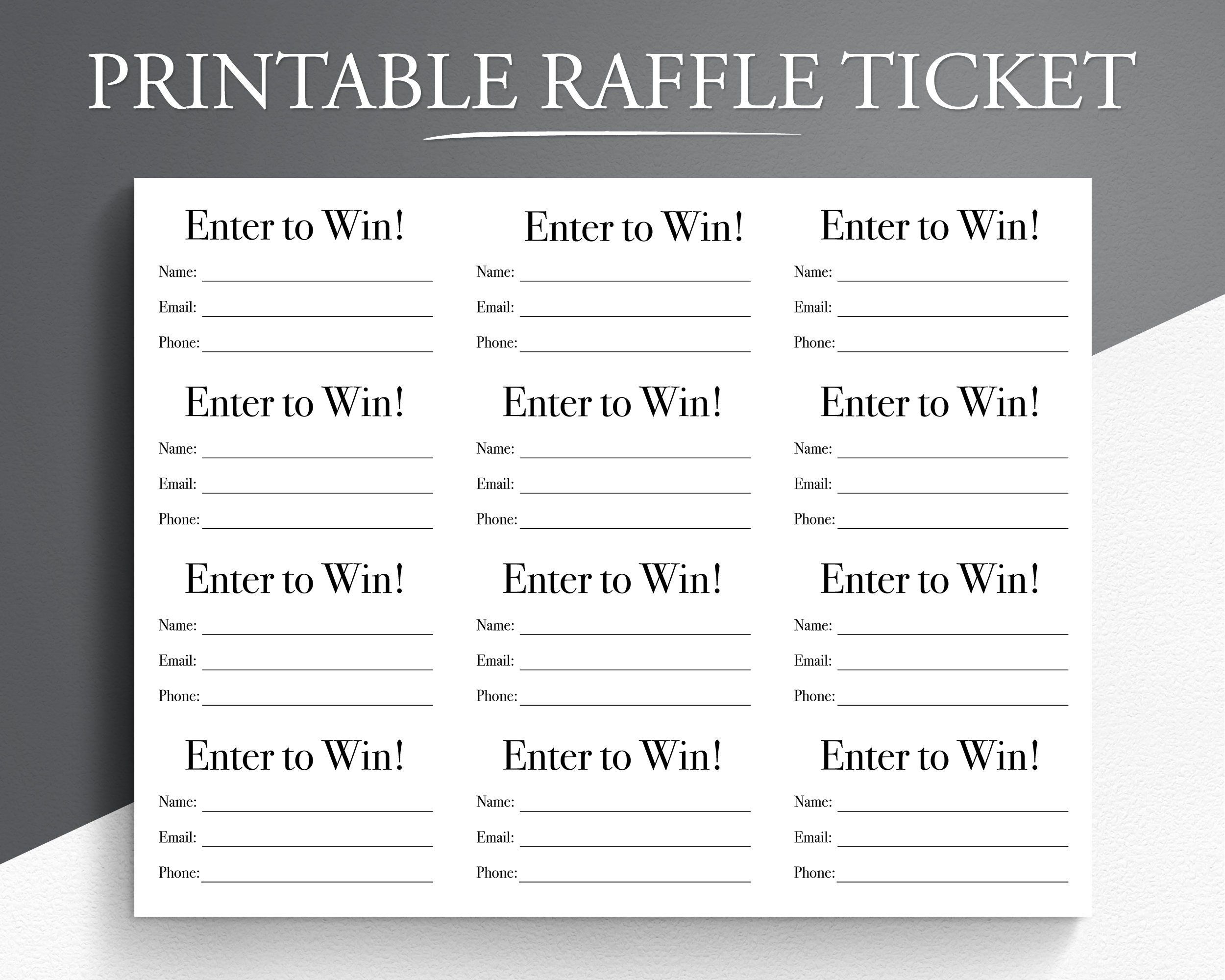 Printable Raffle Ticket Enter To Win Printable Ticket 