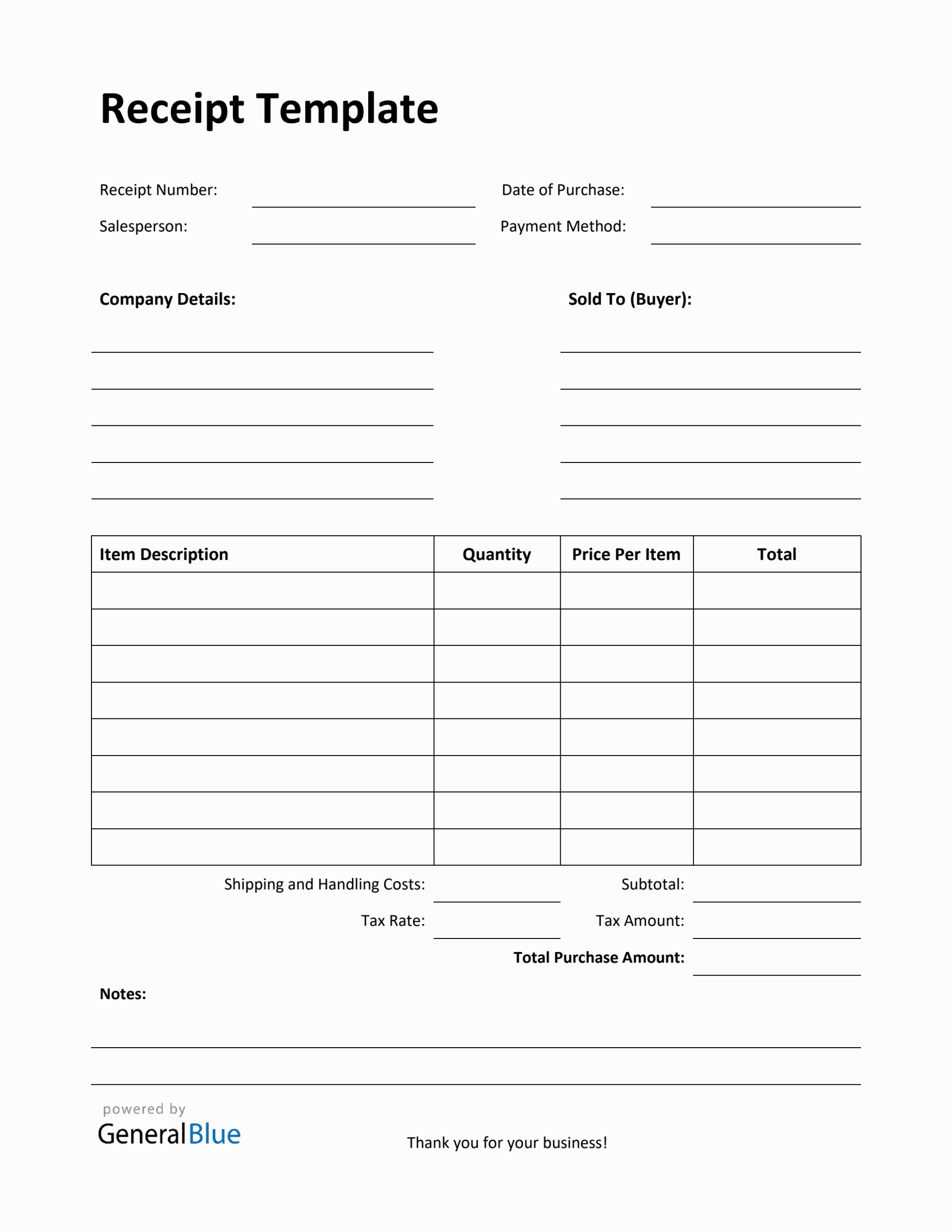 Printable Receipt Template