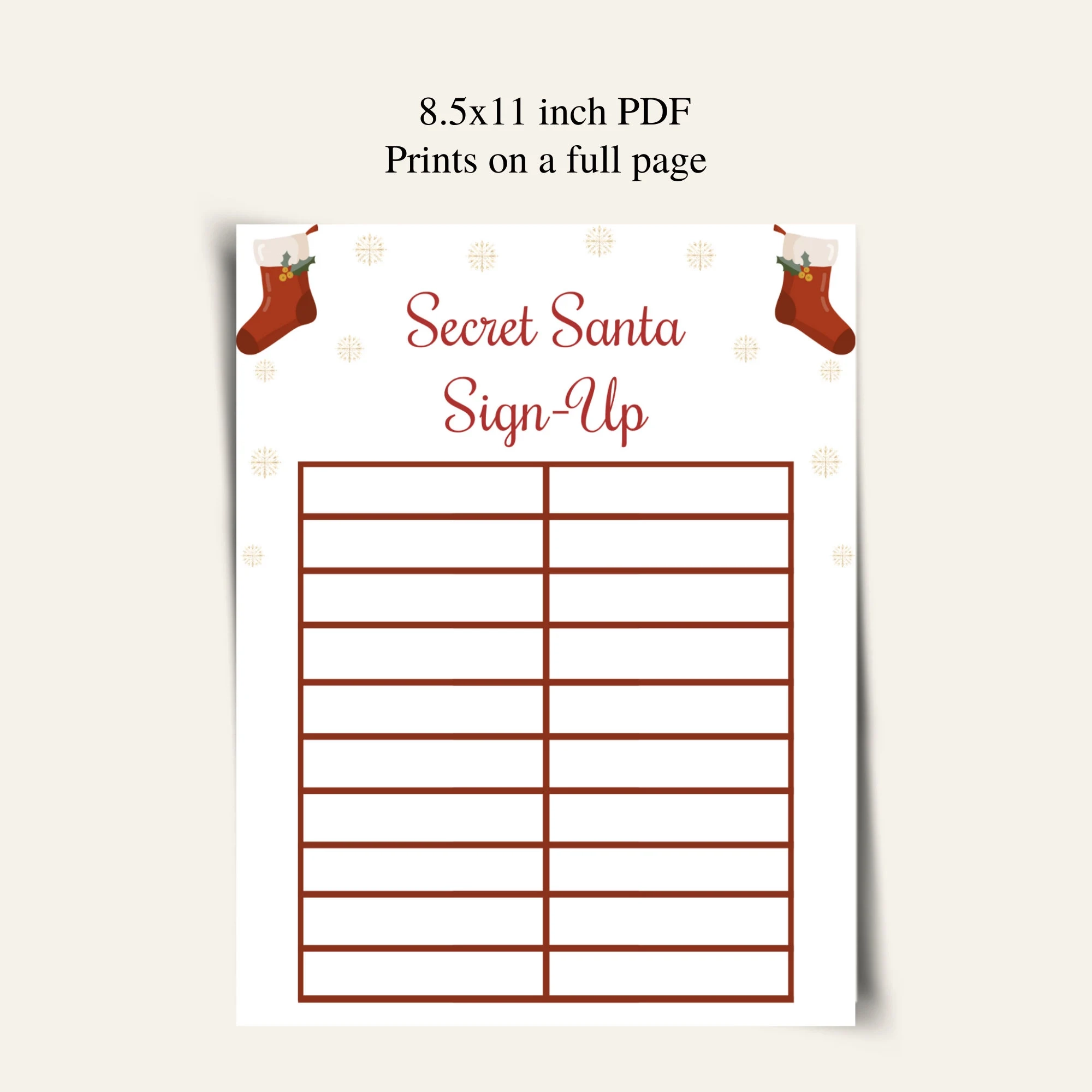 Printable Secret Santa Sign Up Sheet DOWNLOAD Etsy UK