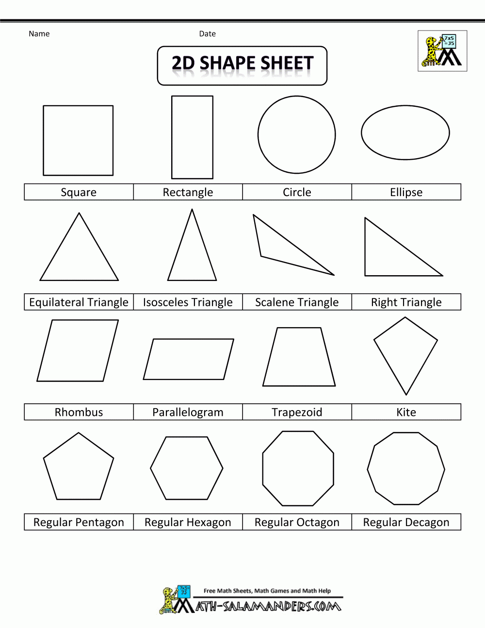 Free Printable 2d Shapes Worksheets