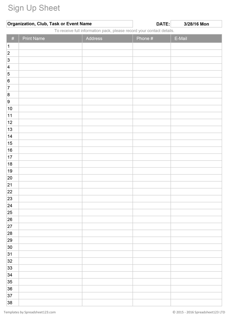 Printable Free Blank Spreadsheet Templates