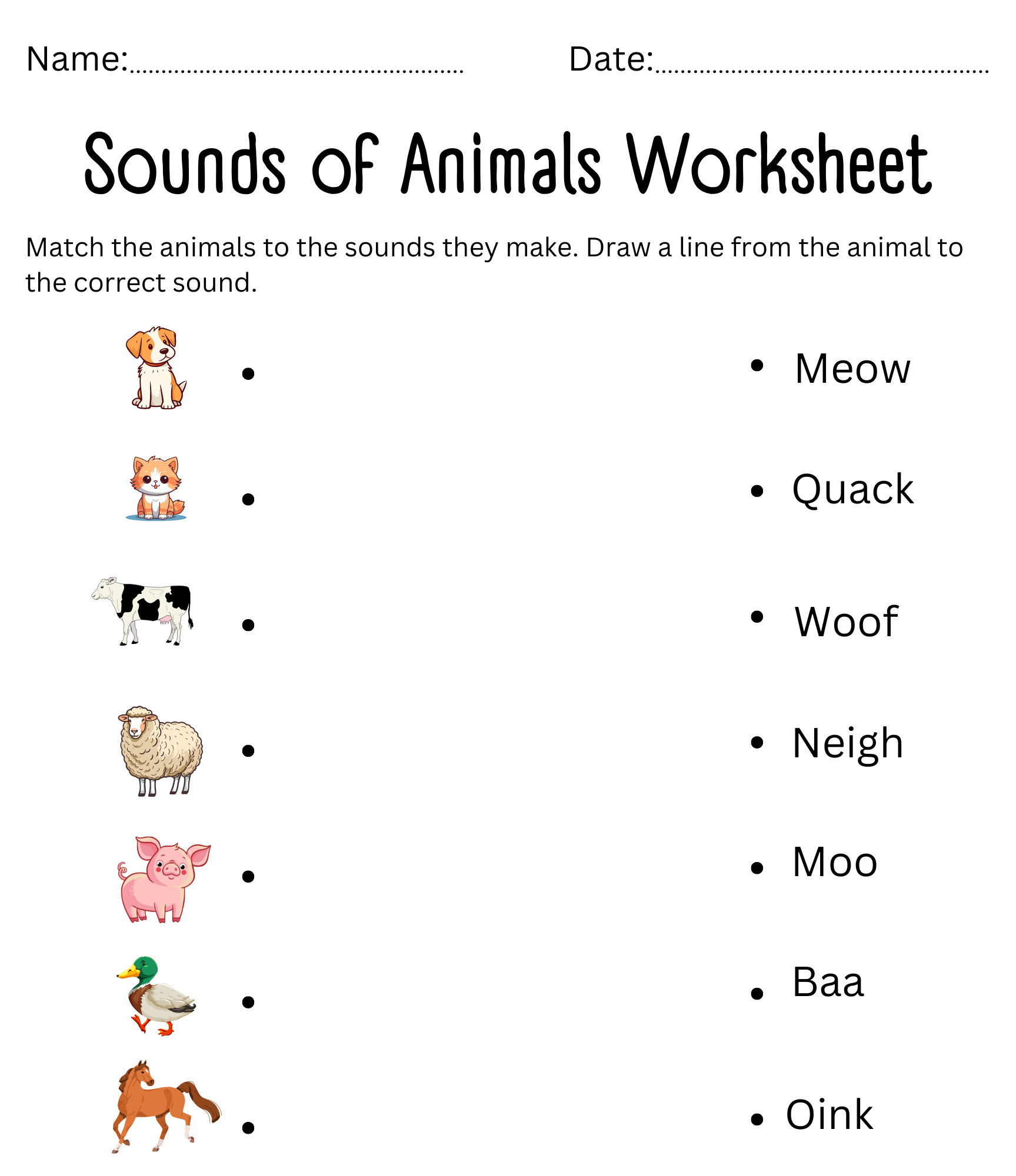Printable Sounds Of Animals Worksheet For Kindergarten Teaching 
